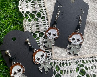 Enamel Michael Myers Chibi Dangle Earrings Goth Halloween Horror Spooky