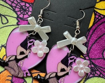 Acrylic Ghostface Pin Up Valentine Dangle Earrings Goth Halloween Horror Spooky