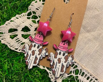 Cowboy Ghost Dangle Earrings Creepy Cute Goth Witchy Kawaii Harajuku Kowaii