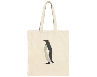 Penguin Graphic Tote Bag – Natural Cotton Canvas, Coastal Style