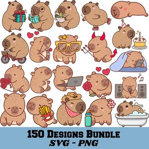 Cute Capybara PNG, Capybara SVG Bundle, Funny Capybara Clipart Bundle, Capybara Clipart Set svg PNG, Retro Capybara, Capybara Birthday