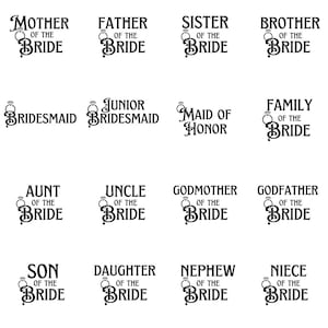 Pacchetto SVG famiglia della sposa, famiglia della sposa SVG, famiglia nuziale in formato SVG, ruolo del matrimonio in formato SVG, segno del matrimonio in formato Svg, festa di nozze in formato Svg, png in formato Svg nuziale
