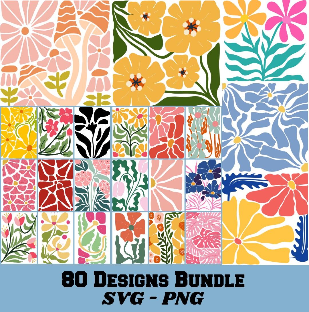 Abstract Flowers SVG Bundle, Retro Flower Designs, Boho Floral SVG PNG ...