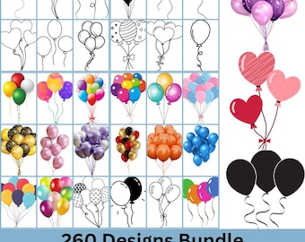 Balloons Svg bundle, Colorful Balloons Clipart Bundle, Balloon Outline, Balloons Clipart, Heart Balloons, Balloon Designs, Birthday Balloon
