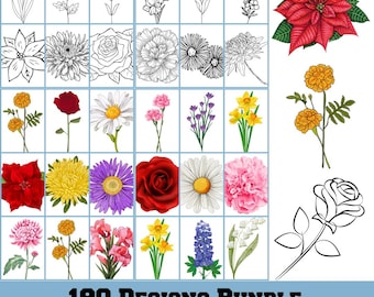 Birth Month Flower Clipart, Birth Flower PNG, Birth Month Flower Bouquet, Birth Month Flower Svg Bundle, Birth Flowers, Floral Clipart