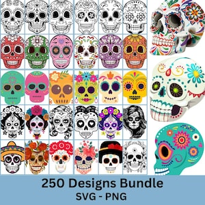 Zuckerschädel SVG-Bundle, Zuckerschädel PNG-Bundle, Zuckerschädel Clipart, Mexikanischer Zuckerschädel Clipart, Tag der Toten PNG, Blumenschädel Clipart