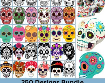 Suikerschedel SVG-bundel, suikerschedel PNG-bundel, suikerschedel clipart, Mexicaanse suikerschedel clipart, dag van de doden png, bloemen schedel clipart