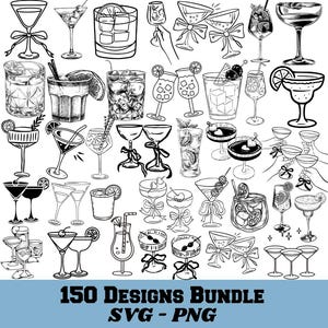 Hand Drawn Cocktails SVG, Wedding Drink Menu, Cocktails SVG, Cocktail Party SVG, Signature Cocktail Clipart, Drink Illustrations svg