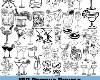 Hand Drawn Cocktails SVG, Wedding Drink Menu, Cocktails SVG, Cocktail Party SVG, Signature Cocktail Clipart, Drink Illustrations svg