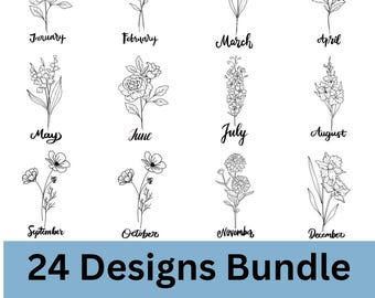 Birth Month Flower Clipart, Birth Flower PNG, Birth Month Flower Bouquet, Birth Month Flower Svg Bundle, Birth Flowers, Floral Clipart