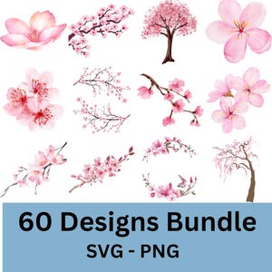 Kwiat wiśni SVG, japońska sakura, dziki kwiat SVG, kwiat miesiąca urodzenia SVG, kwiat sakury png, clipart kwiatu wiśni, różowe kwiaty SVG