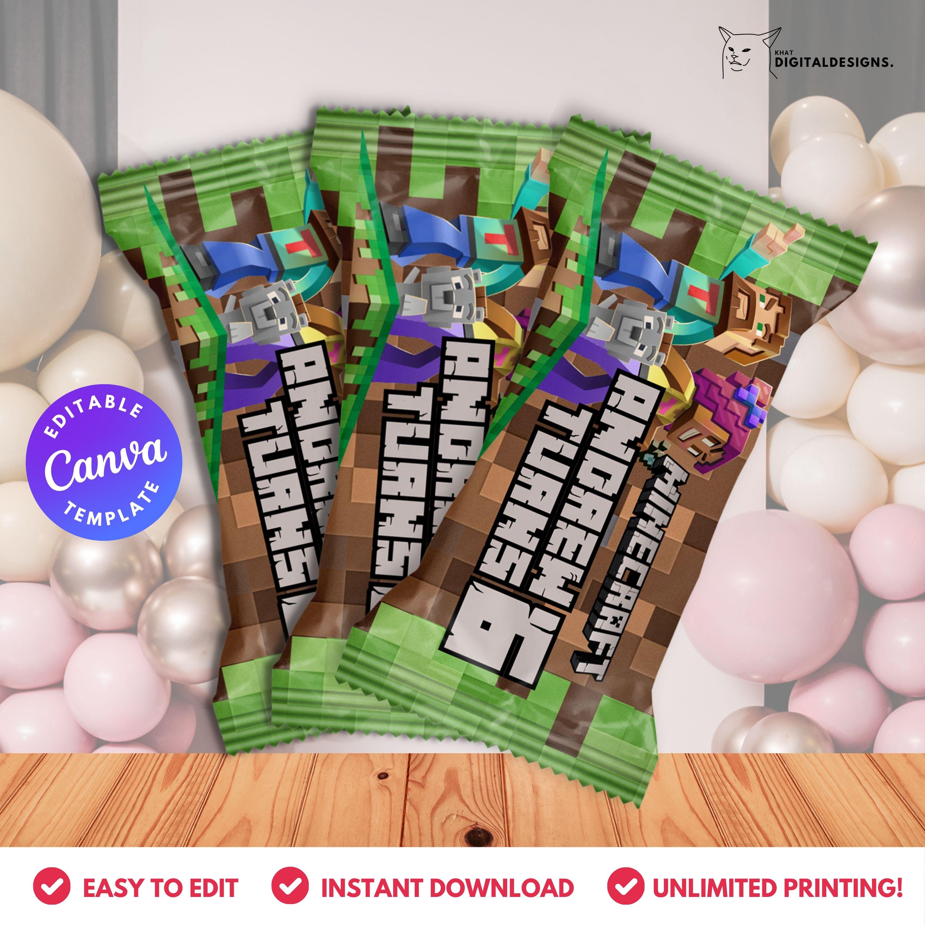 Mine Crafter Rice Krispies Birthday Favor | Rice Krispies Editable Label | Minecrafter Theme Party | Instant Download | Birthday Party Favor