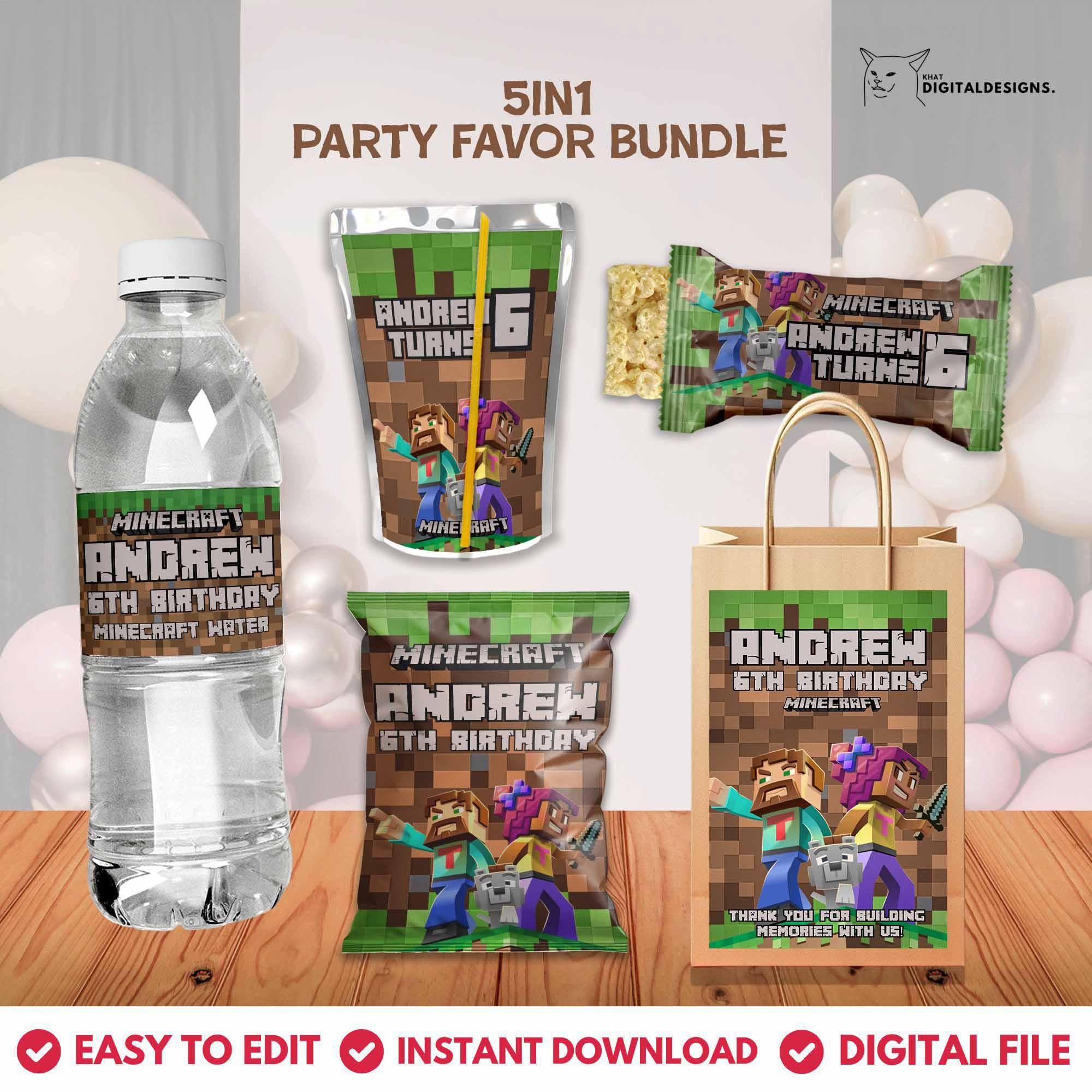 Editable Mine Crafter Party Favor Bundle