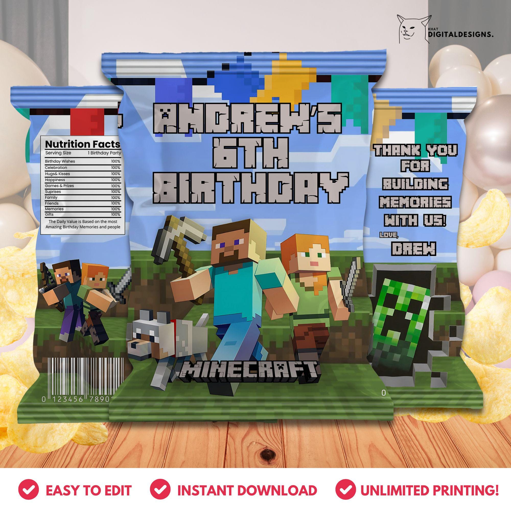 Custom Minecraft Chip Bag (Editable)