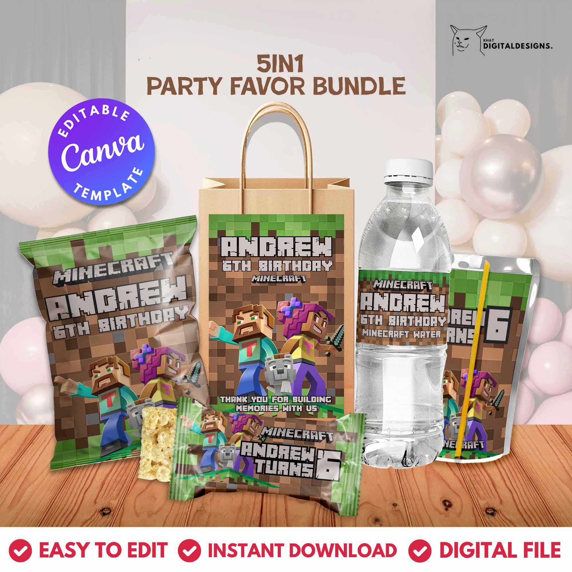 Editable Mine Crafter Party Favor Bundle