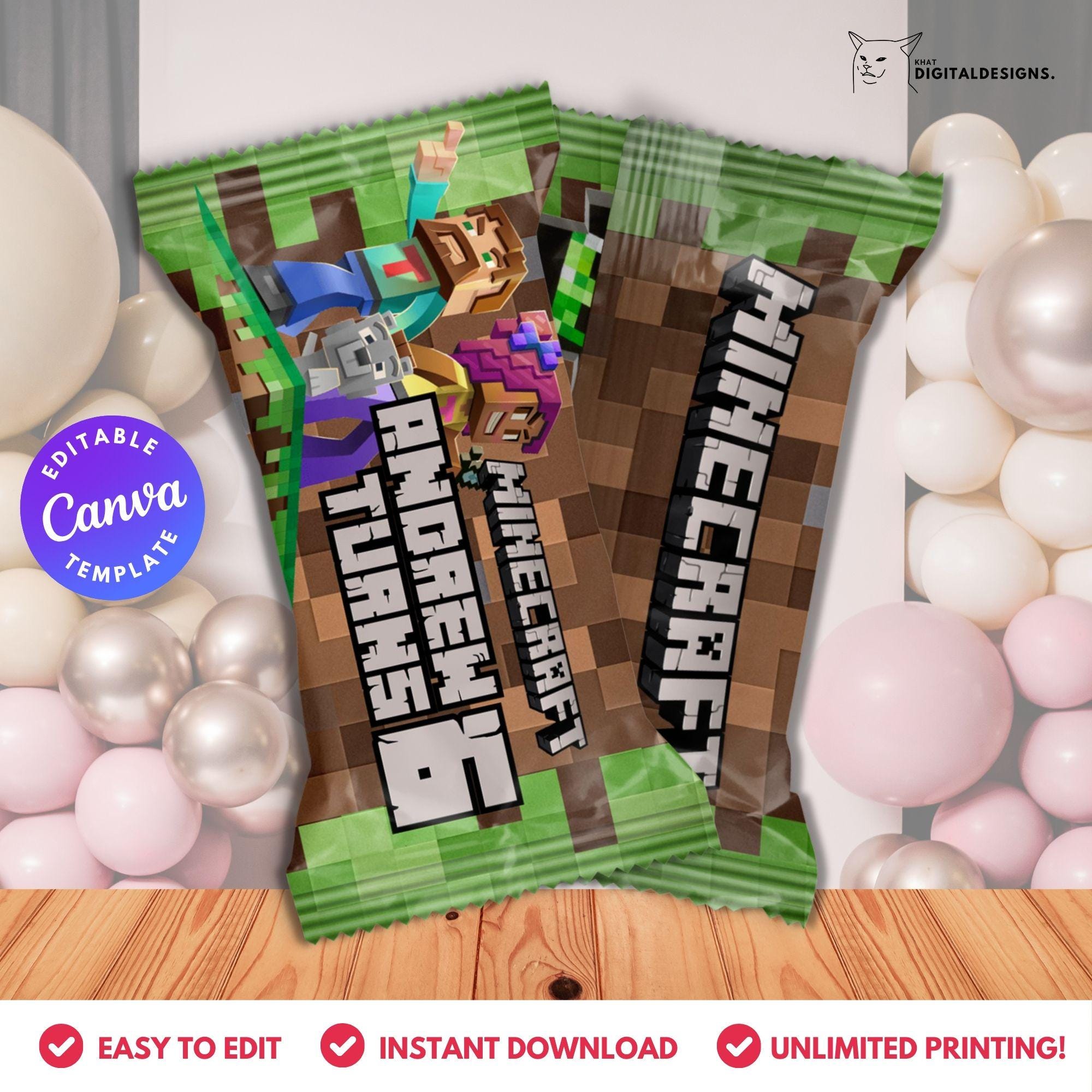 Mine Crafter Rice Krispies Birthday Favor | Rice Krispies Editable Label | Minecrafter Theme Party | Instant Download | Birthday Party Favor