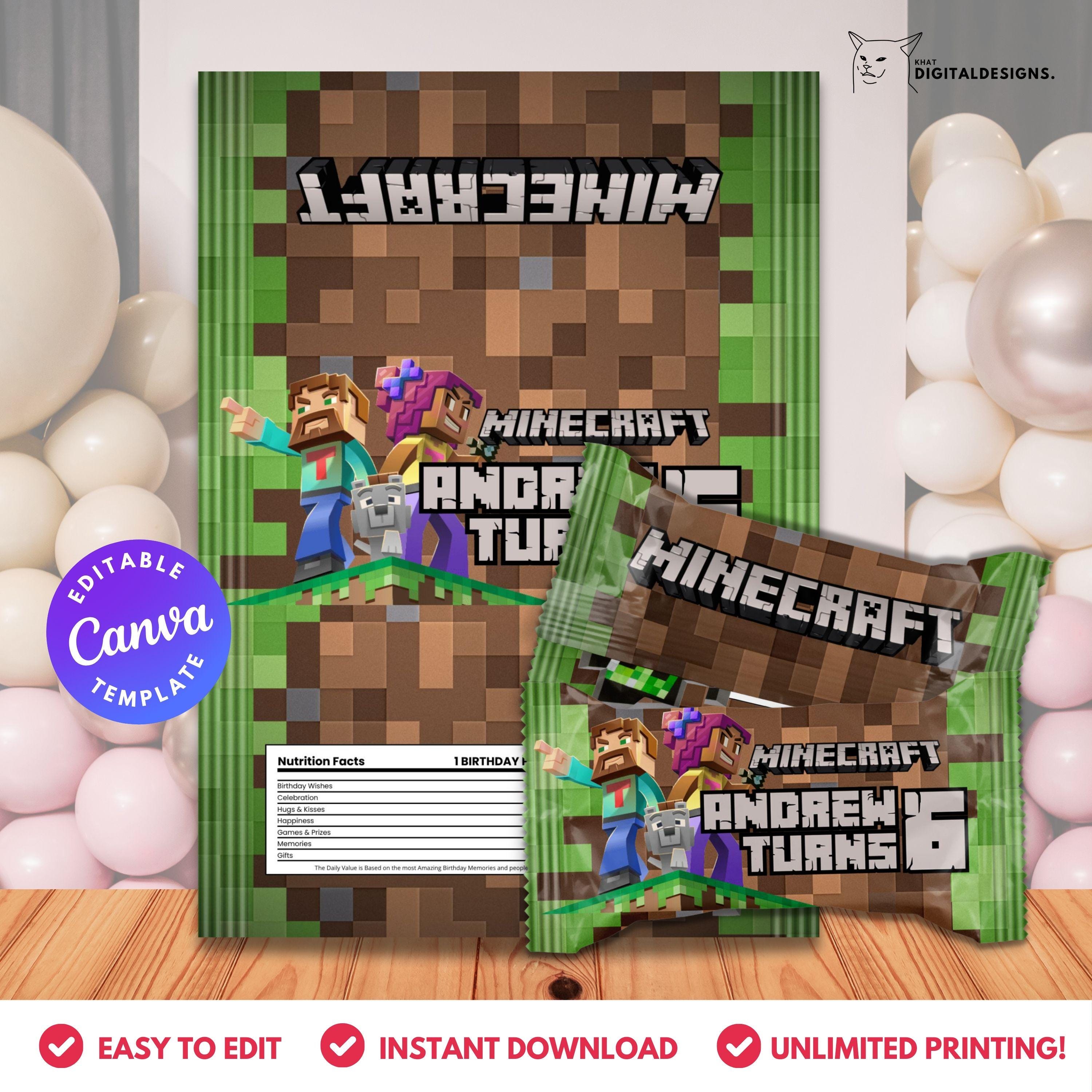 Mine Crafter Rice Krispies Birthday Favor | Rice Krispies Editable Label | Minecrafter Theme Party | Instant Download | Birthday Party Favor