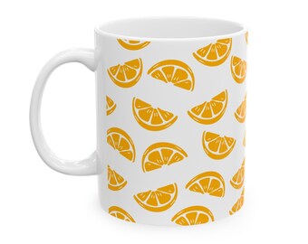 Vibrant 11 oz Ceramic Mug with Orange Slices Design Perfect Coffee & Tea Mug, Citrus-Themed Gift Idea