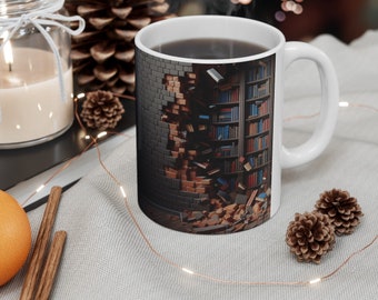 3D Bookshelf Mug Coffee Lovers, Library Lovers Mug Ceramic Mug, (11oz, 15oz)