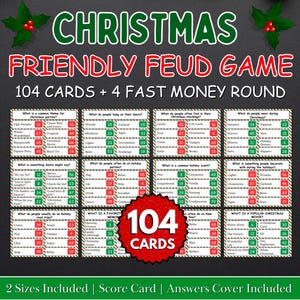 Neues Weihnachts-Freundesfehden-Spiel, Familien-Weihnachtsspiel, Weihnachts-Fehden-Spiel, Weihnachts-Familien-Fehde, Freundschafts-Fehden-Spiel Bundle, 104 Karten