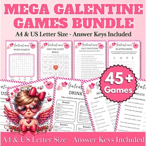 45 + Galentines Partyspiele Bundle, druckbares Galentines Spiel, Valentinstags-Partyspiele, Galentines Tagesspiele, Valentinstagsspiele für Erwachsene