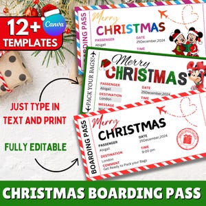 12 + modèle de carte d'embarquement pour Noël, pass de Noël modifiable, billet d'avion pour Noël, voyage surprise pour Noël, billet de voyage pour Noël