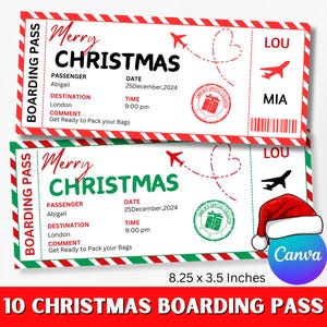 Modèle de carte d'embarquement pour Noël, carte d'embarquement modifiable, billet vacances surprise, billet d'embarquement pour Noël, carte d'embarquement pour Noël joyeux