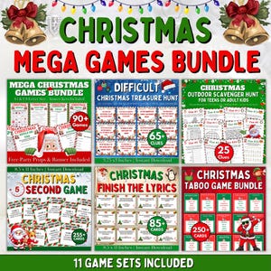 Mega Weihnachtsspiele Bundle, Weihnachtsbingo, Weihnachtsfehde, Weihnachtsfeier Spiele, Weihnachtsschatzsuche, Weihnachtstrivia, Feiertagsspiel