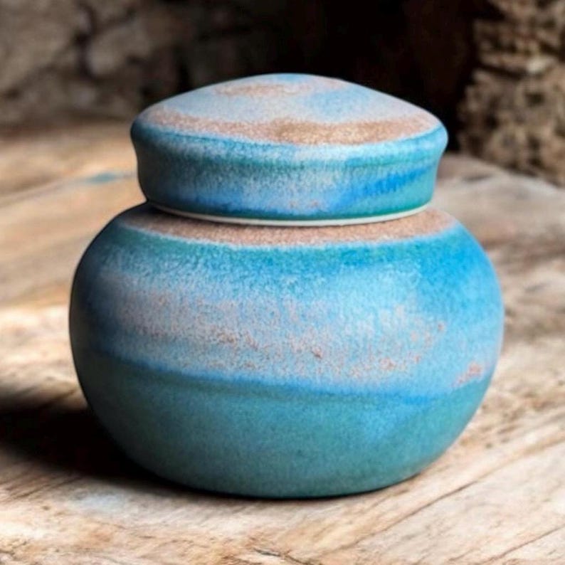 Mini Keepsake Urn – 5 cu in Handmade Urn – Choose Your Glaze – Small Cremation Urn for Ashes – Glossy Finish – Kent Harris Pottery Morning Tide