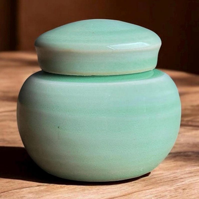 Mini Keepsake Urn – 5 cu in Handmade Urn – Choose Your Glaze – Small Cremation Urn for Ashes – Glossy Finish – Kent Harris Pottery Mint Ridge Jade