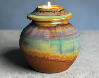 20 cu in Tealight Keepsake Urn • Handmade Pottery Urn • Small Cremation Urn with Candle • Memorial Keepsake for Pet or Loved One