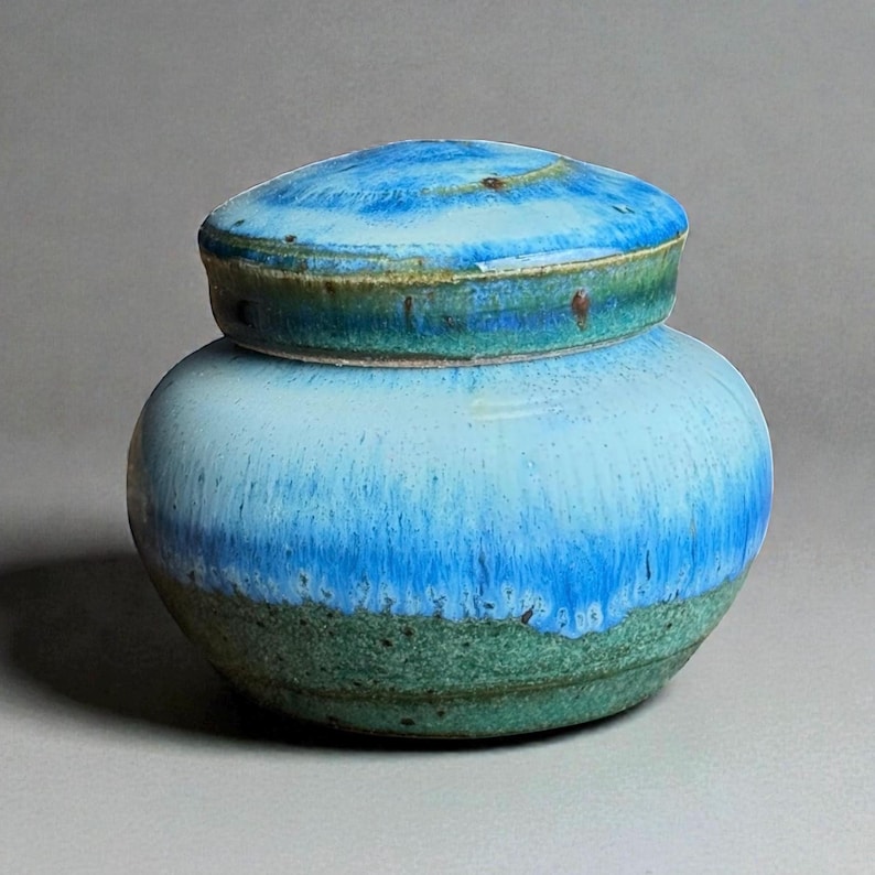 Mini Keepsake Urn – 5 cu in Handmade Urn – Choose Your Glaze – Small Cremation Urn for Ashes – Glossy Finish – Kent Harris Pottery Blue Mesa