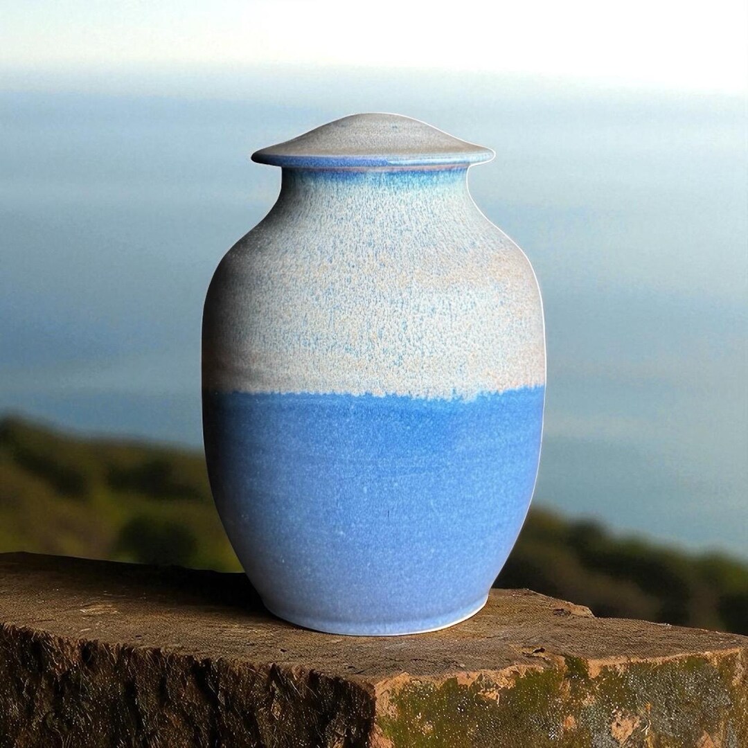 Tranquil Tide Porcelain Cremation Urn – 165 Cu in Handmade Adult ...
