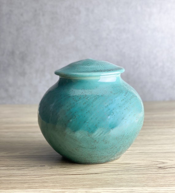 Turquoise Ceramic Cremation Urn In Extra Small