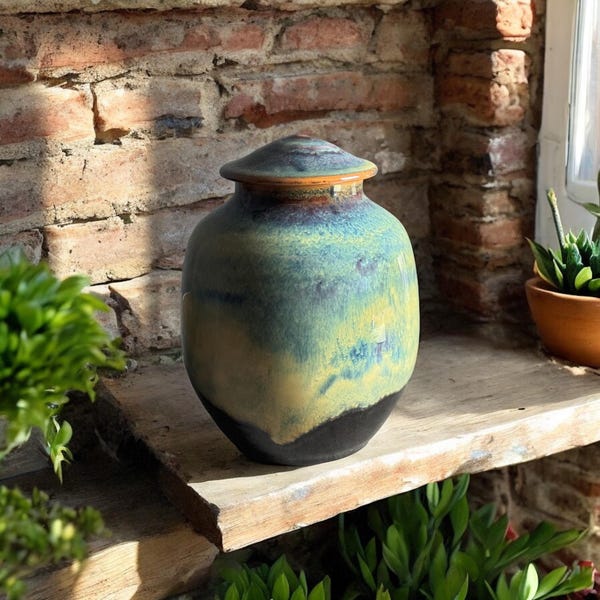 150 Cu/In Capacity Memorial Urn- Handmade Pottery Clay Urn - 150 Cubic Inches Capacity - 8.75” Tall x 6.5” wide - Unique Urn - PBSS-150CU-2