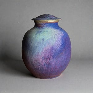 Violet Eclipse Handmade Stoneware Cremation Urn – 250 Cubic Inch Purple Blue Memorial Urn – Artisan Pottery Ash Urn