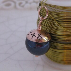 SOMETHING BLUE- Hand Stamped Custom Wedding Bouquet Charm- ROSE gold filled, fits Large Hole Charm bracelets imagen 2
