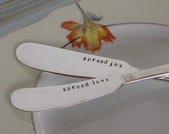 Say Cheese - Vintage Upcycled - Set of 2 - Personalized Silverplated Hand Stamped Cheese or H'ordeuvre Spreader