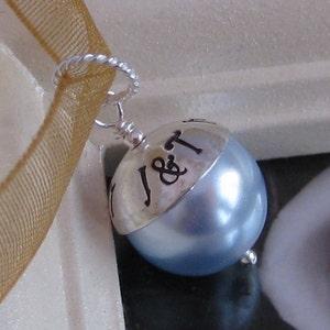 SOMETHING BLUE- Hand stamped wedding, bouquet charm, fits large hole charm bracelets