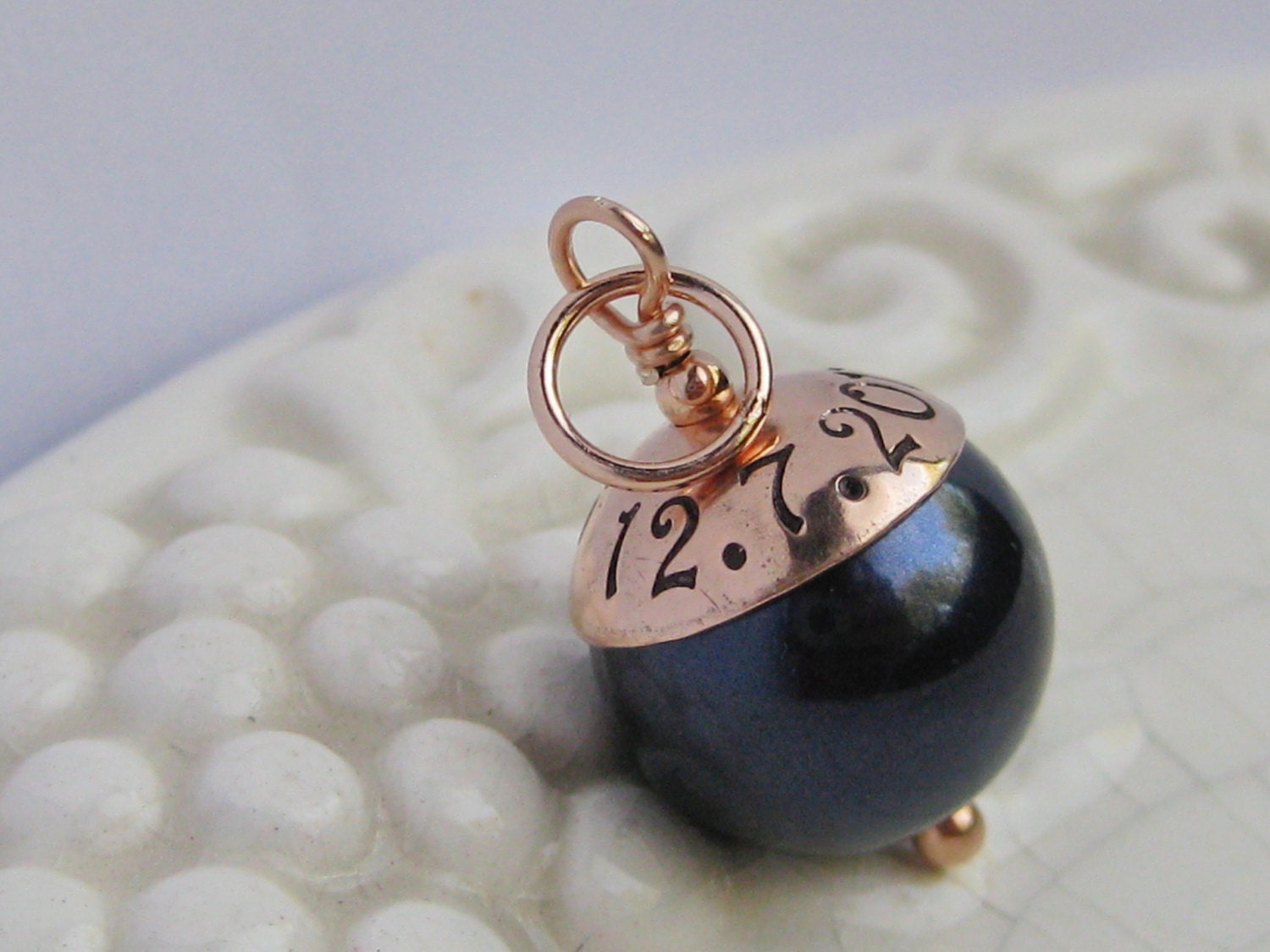 Something Blue- Hand Stamped Custom Wedding Bouquet Charm- Rose gold…