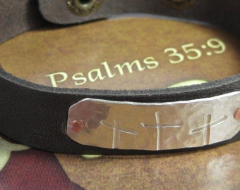 Rugged Crosses 1/2 inch-sterling, copper, and leather cuff bracelet