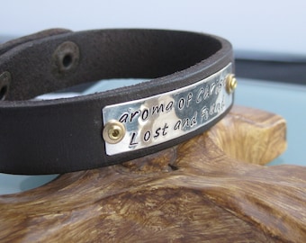 1/2 inch-sterling, copper, and leather cuff bracelet - custom name or saying