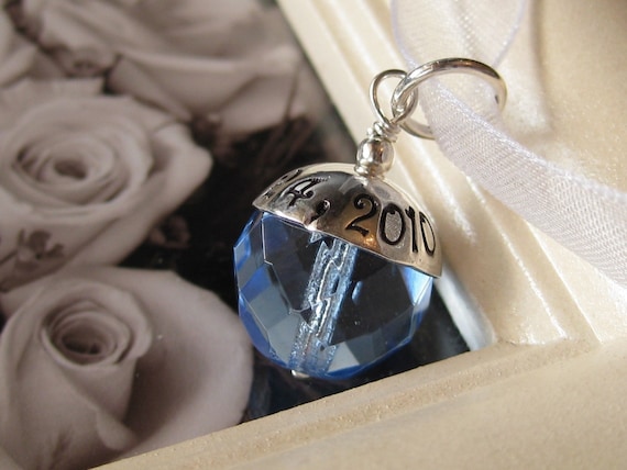 SOMETHING BLUE- Custom Hand stamped wedding bridal bouquet charm- Fits Large Hole Charm Bracelets
