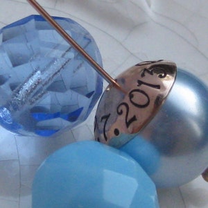 SOMETHING BLUE- Hand Stamped Custom Wedding Bouquet Charm- ROSE gold filled, fits Large Hole Charm bracelets imagen 3