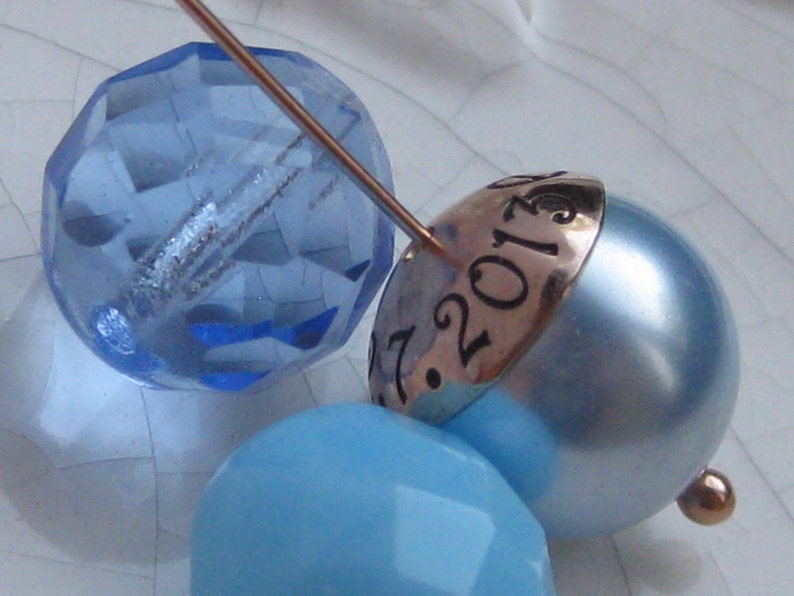 SOMETHING BLUE- Hand Stamped Custom Wedding Bouquet Charm- ROSE gold filled, fits Large Hole Charm bracelets imagen 3