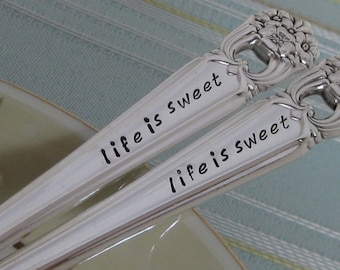 Set of 2 - Personalized Silverplated Hand Stamped Ice Cream Dessert Coffee Spoons