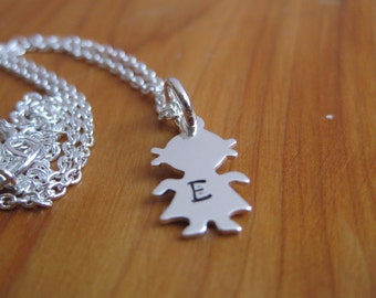 Child's silhouette initial charm necklace mommy necklace