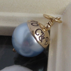 SOMETHING BLUE Hand Stamped Custom Wedding Bouquet Charm GOLD, fits Large Hole Charm bracelets image 3