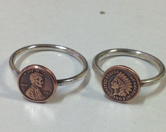 Penny for your thoughts lucky penny replica US Penny Copper and Sterlng Silver Stacking Ring unisex design