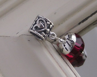 Hearts- sterling silver large hole charm with CUSTOM stamped cap for Add a Bead bracelets - European, Large Hole Charm